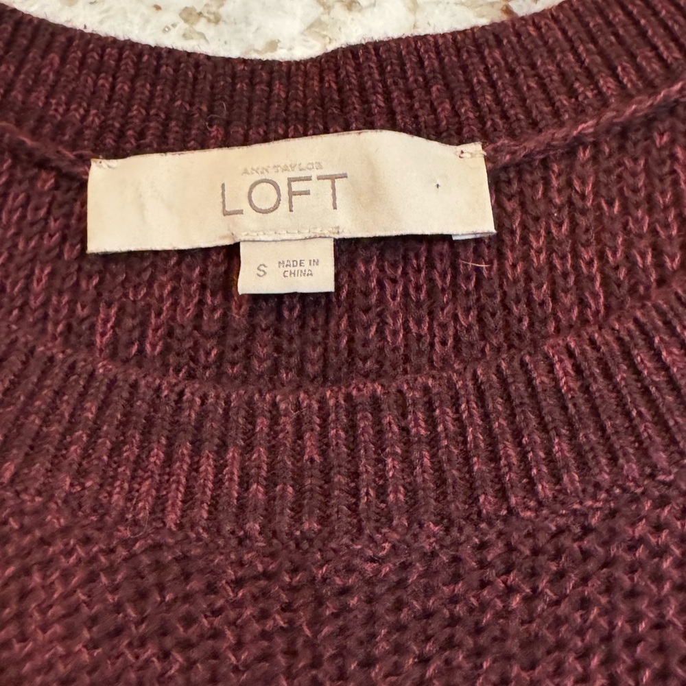 LOFT Deep Burgundy Crew Neck Sweater - Picture 5 of 6